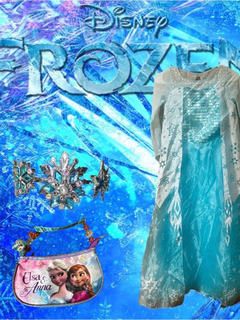 Frozen Deluxe Elsa Costume w/ Crown Size Large Girls